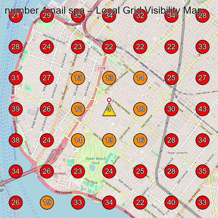 number 1 nail spa GeoGrid visibility map for Beauty Salon in Brooklyn